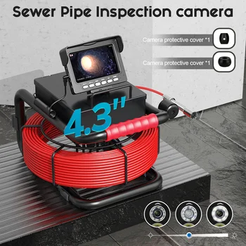 4.3" Screen Pipe Inspection Camera 5600mA Battery IP68 1200TVL Drain 17MM/22MM Sewer Pipeline Industrial Endoscope 20M/30M/50M 1