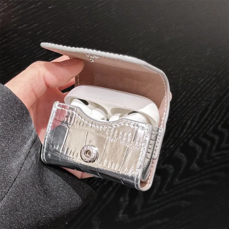 Stylish Simple Crocodile Print Headphone Cover for Apple Airpods 1/2 Pro Pro2 3 4 Personalized Leather Headphone Protective Case