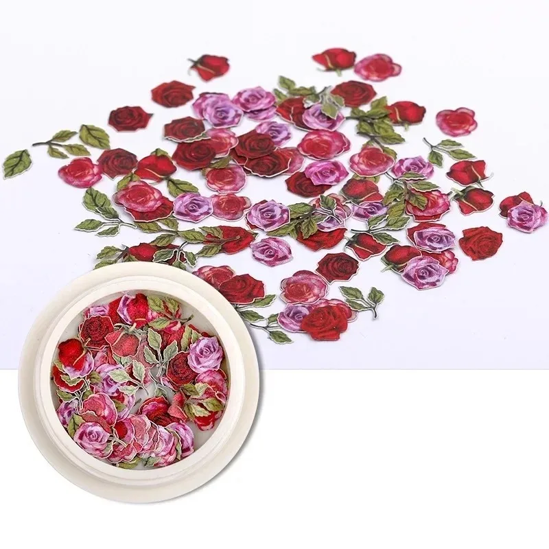 50pcs/box Nail Flower Ultra-thin Wood Pulp Patch DIY Color Mixed Small Daisy Rose Nail Decoration Nail Art Accessories