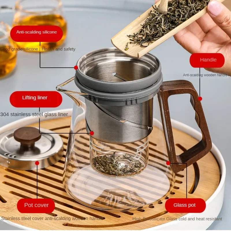 Top Pot Elegant Cup Tea Separation Lift Bubble Teapot Full Glass Office Electric Ceramic Stove Tea Maker Set Infuser Teaware