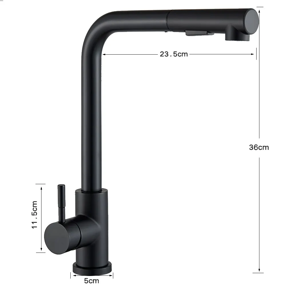 Black Pull Out Kitchen Sink Faucet Flexible 2 Modes Stream & Sprayer Nozzle Faucets Stainless Steel Hot Cold Wate Mixer Tap Deck images - 6