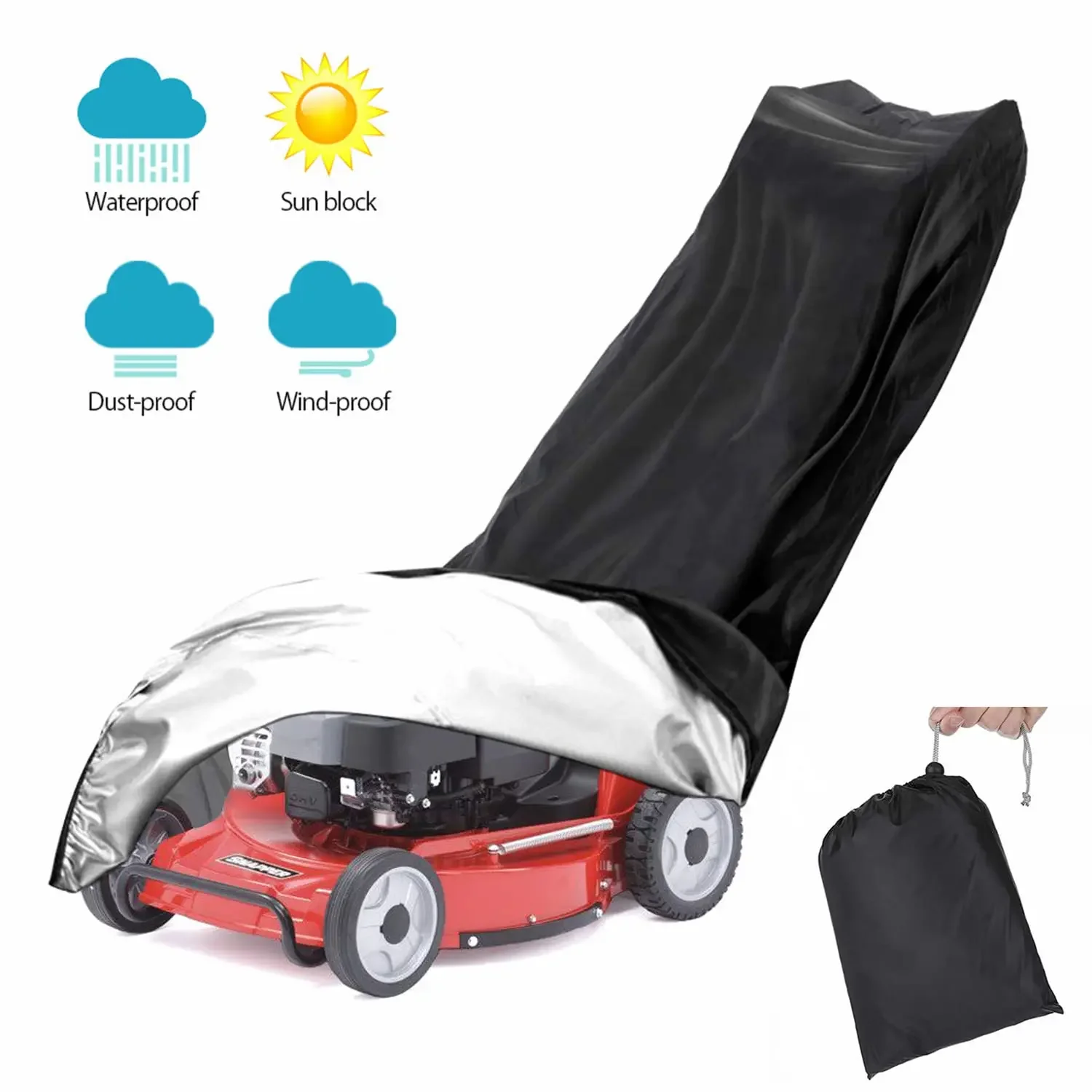 Lawn Mower Cover Waterproof Heavy Duty Push Mower Covers Outdoor Dust UV Protection Universal with Cover Storage Bag