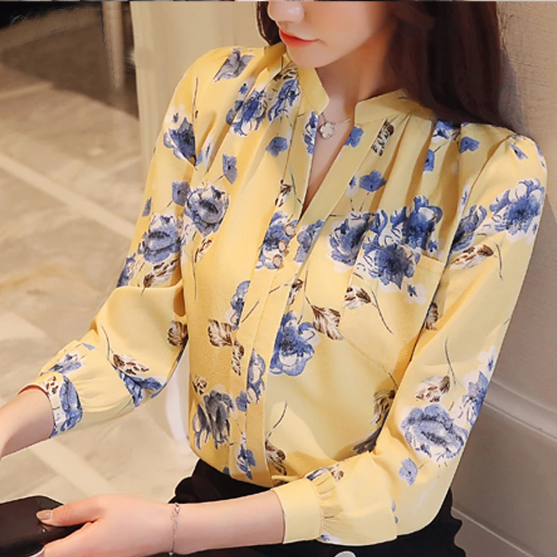 Camisa de manga larga para mujer, Blusa de gasa con estampado Floral, a la  moda, estilo OL, Z0001, 2021|Blusa| - AliExpress