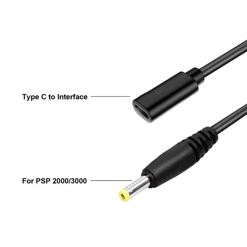 PSP1000 2000 3000 컨트롤러용 USB C 충전 케이블, 타입 C(여성) - PSP 충전 어댑터 전원 케이블(LED 변환 코드 포함)