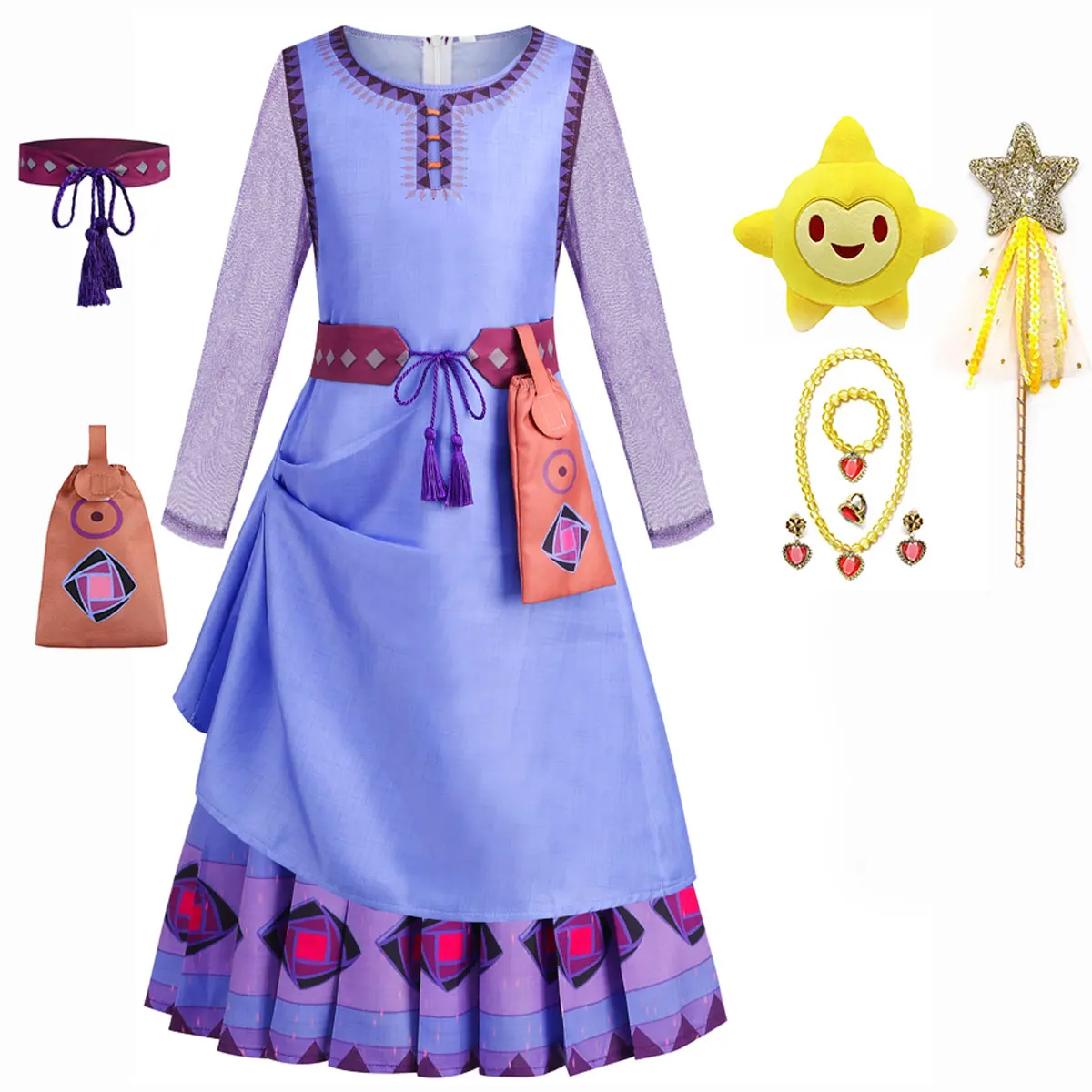 Wish King Magnifico & Queen Amaya Costume Set - Kids Cosplay Outfit With Cloak & Crown, Halloween Party Dress