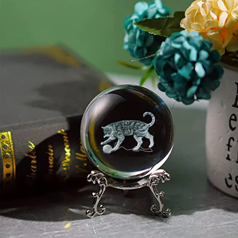 Crystal Ornaments Crystal Balls Crystal Ball Ornament 1pc Clear 60 Mm (2.4 In) Home Decor Gift Collection Cat Owl Figurine