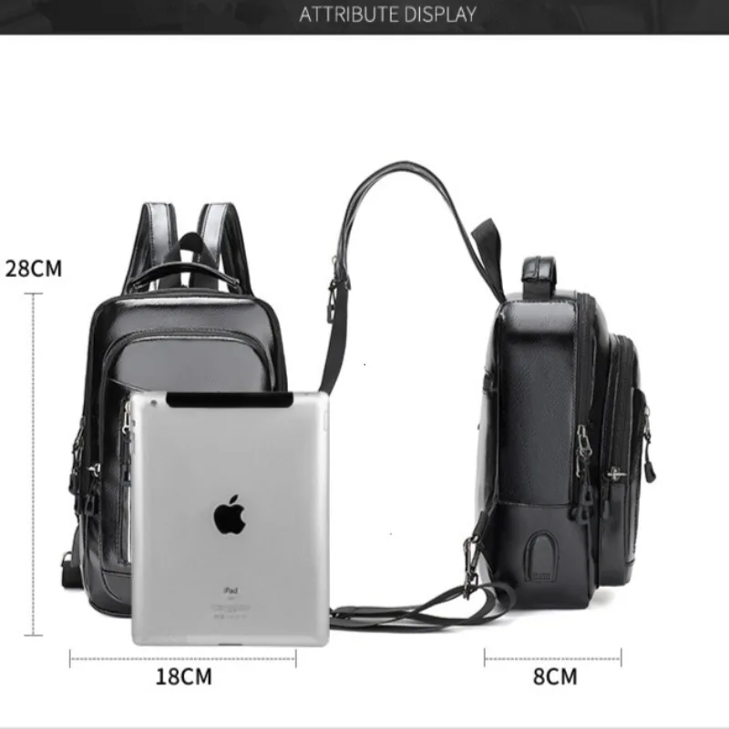 Men's Mini Backpack Solid Color PU Leather Chest Bag Shoulder Bags school bag mochilas de hombre backpack men mochilas bolsos