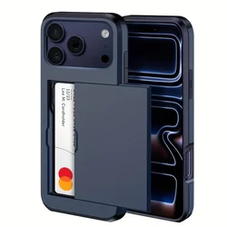 Premium Double - Layer Protective Wallet Phone Case with Card Slot Pocket - iPhone 15 Plus (Dark Blue)