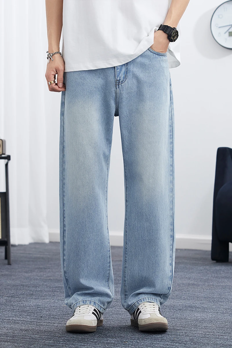 الربيع/الصيف الكورية نمط مستقيم الساق ليوسيل الجينز الرجال الموضة تنوعا فضفاض بنطال رفيع الرجال غسلها الرجعية