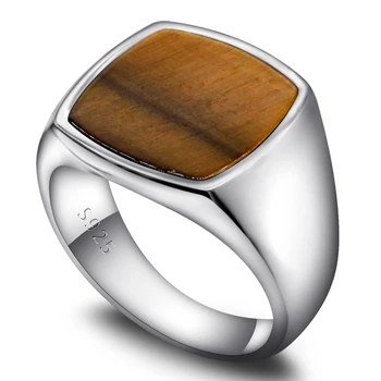 Real Pure 925 Sterling Silver Men's Ring Women's Simple Türkiye Ring Formula Natural Tiger Eye Minimalist Luxury Jewelry