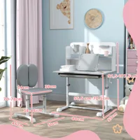 Aiyaplay Ensemble bureau et chaises pour enfants +3 ans, bureau pour enfants à hauteur réglable avec panneau inclinable, tiroir et étagères, dossier rembourré, pour livres, 80 x 55 x 107,5 cm, rose 4