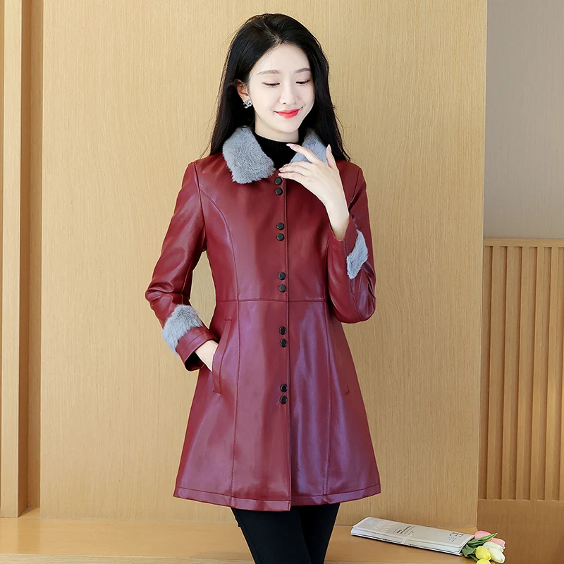 

4XL Autumn Winter PU Women Leather Coat new 2023 Leather Jacket Women Coats Long Slim Motorcycle Jackets Female Clothing Black