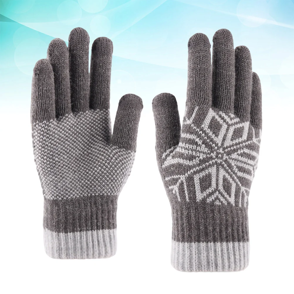 

1 Pair Thicken Screen Touch Gloves Knitted Warm Gloves Windproof Winter Gloves for Outdoor Men (Grey)