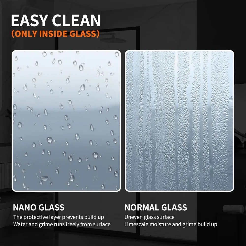 Shower Semi-Framed Glass Panel, Shower Screen, 5/16" (8mm) Tempered Glass Shower Door, Fit for Walk-in Bathroom, Matte Black 6