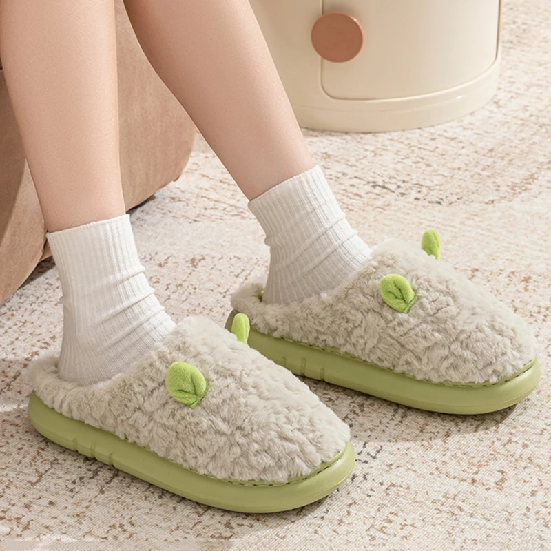 Autumn Winter Cute Fluffy House Slippers Woman Indoor Non Slip Platform Plush Slides Woman Comfy Soft Sole Warm Cotton Shoes