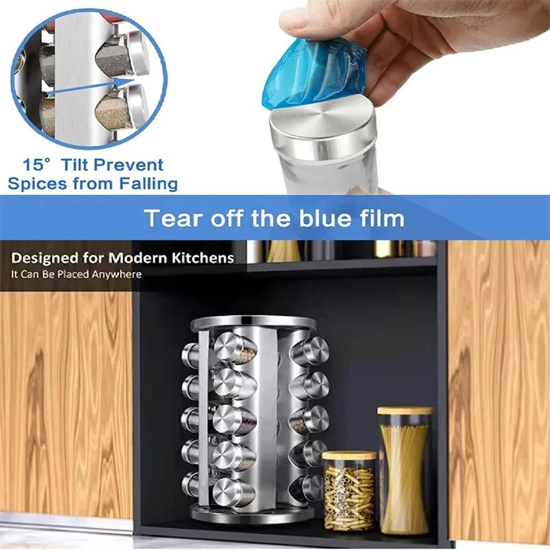 Rotating Tray Spice Rack with Round Bottle 430 Stainless Steel Kitchen Organizer Pantry Cabinet For Seasoning Storage