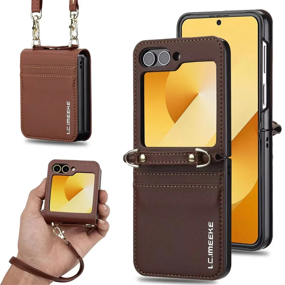 Crossbody Wallet Case with Card Holder and Hand Strap - Leather Cover