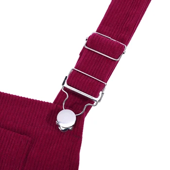Women's Sleeveless Corduroy Pinafore Bib Overall Mini Dress A Line Cute Jumper Dress &Pockets For Teenager Adjustable Shoulder 4