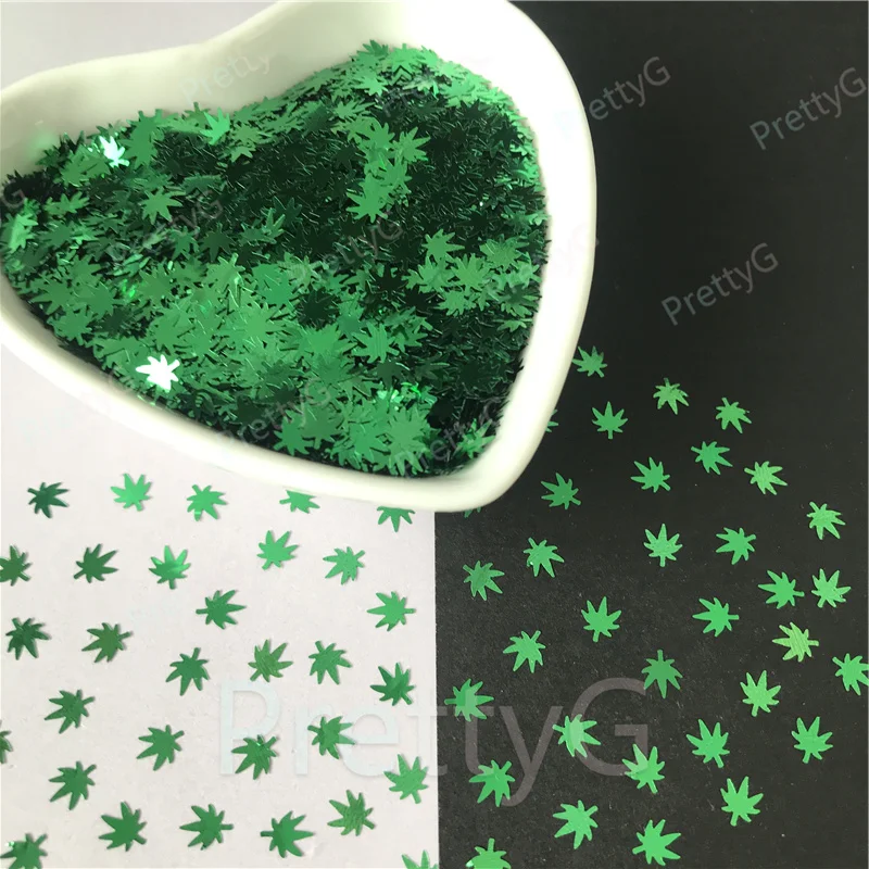 PrettyG Hemp Leaves-Weeds Leaves Shape Glitter Sequins for Resin DIY Making Art Craft Nail Makeup Decoration Accessories 1 Box