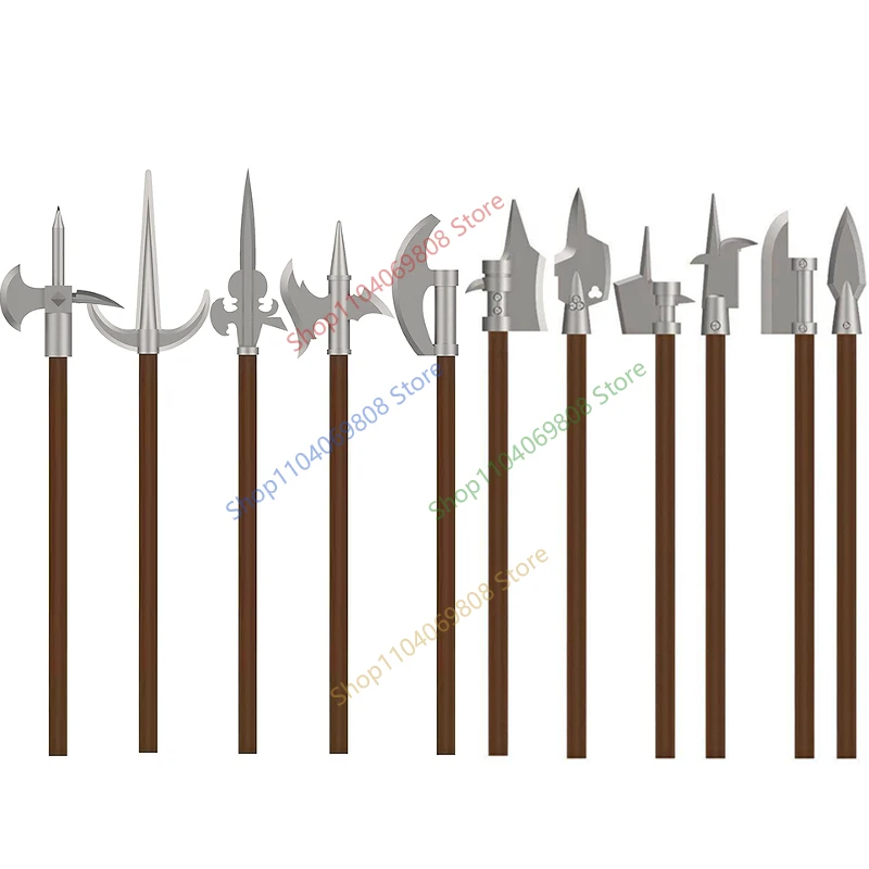 MOC 중세 군사 Waffen 빌딩 블록 기사 군인 피규어 액세서리 칼 창 칼집 삼지창 미니 벽돌 장난감 소년