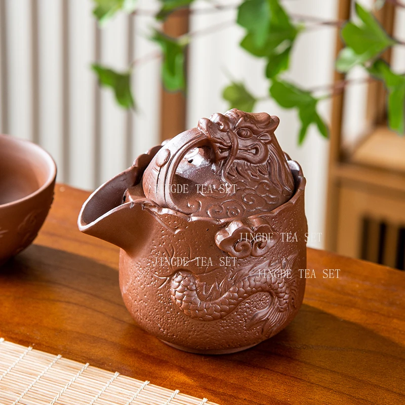 1pc Zhu Ni Handmade Teapot Purple Clay Large Handheld Pot Household Chinese Style Fast Food Cup Kung Fu Tenglong Tea Set