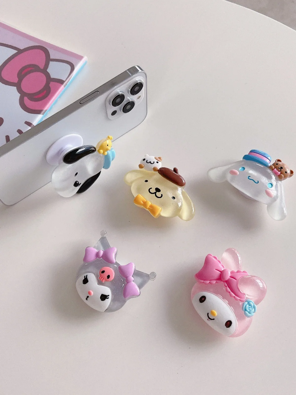 Kawaii Cinnamorolls Luminous Phone Air Cushion Holders Cute Kuromis Phone Back Sticker Holder Couple Desktop Drama Tracking Tool