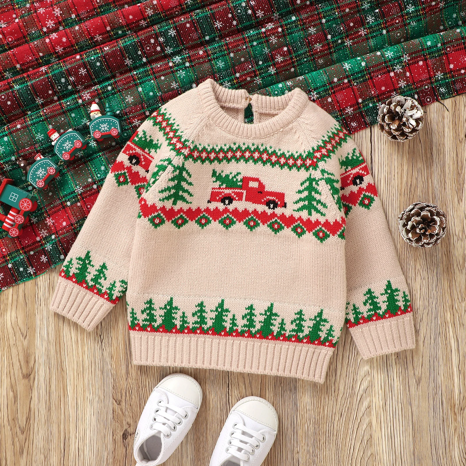 Baby Girls Sweater Christmas Cute Long Sleeve Truck Print Newborn Knit Pullovers Infant Jumper Tops