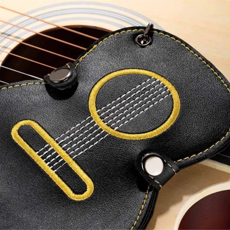 Retro Guitar Pick Pouch with Keychain Clip-Handmade Mini Bag for Plectrums, Coins, Small Trinkets, Music Gift Accessory for Mu