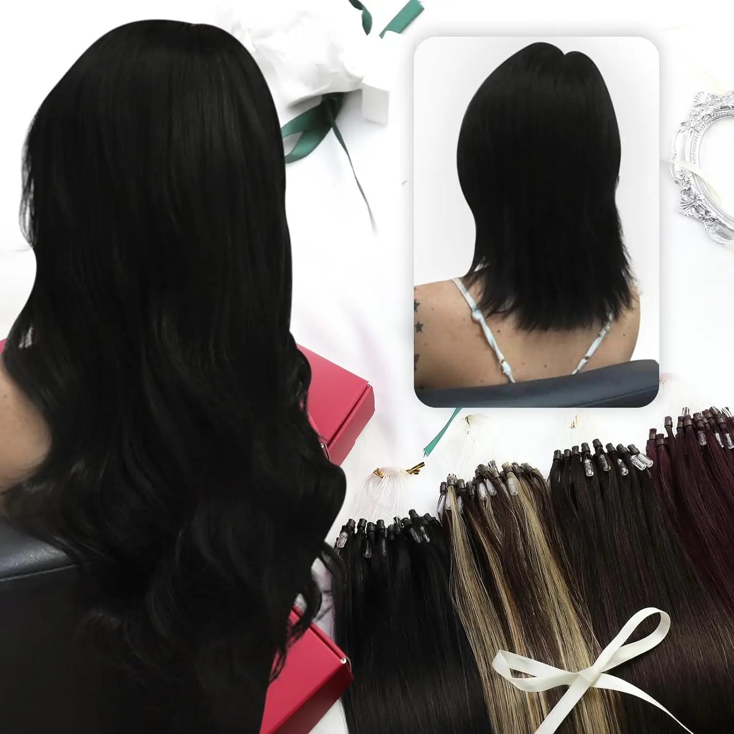 Fish Line Micro Ring Loop Hair Extensions 16-26 inch Remy Human Hair Extension 1g/Strand 50g Straight Natural Color 1B For Women
