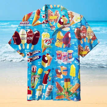 Fashion funny hawaiian shirt ice cream print new men summer short sleeve shirt sunshine beach streetwear