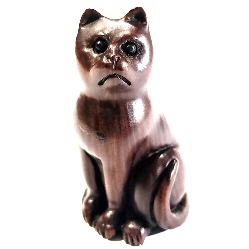 

F020 -30 лет, 2 дюйма, ручной телефон, металлическая древесина, Netsuke - Cat -Shell Inladi, подпись