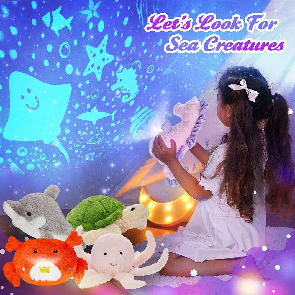 

Seahorse Crab Projector Doll Dolphin Doll Plush Toys Luminous Throw Pillows Gift LED Light Stuffed Toy Animals for Girls Kids