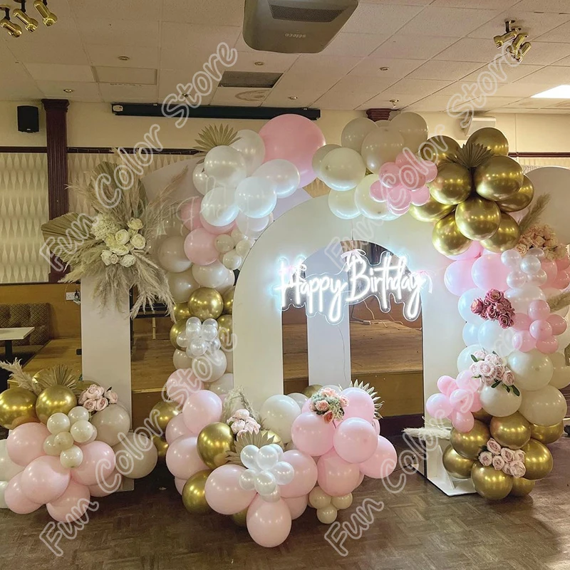 

161pcs Macaron Pink Happy Birthday Latex Balloon Party Wedding Backdrop Arch Baby Shower Pink Decor Vacation Atmosphere Kits