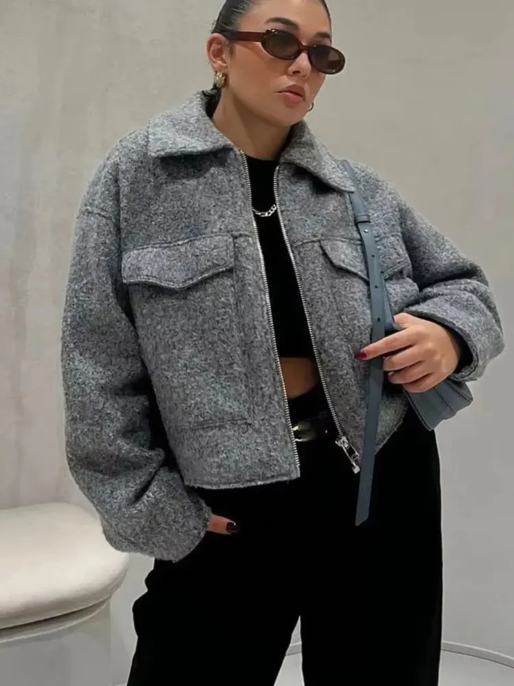 HH Women Elegant Solid Jacket Front Pocket Long Sleeve Zipper Jackets Coat For Woman Fashion Autumn Casual Outerwear