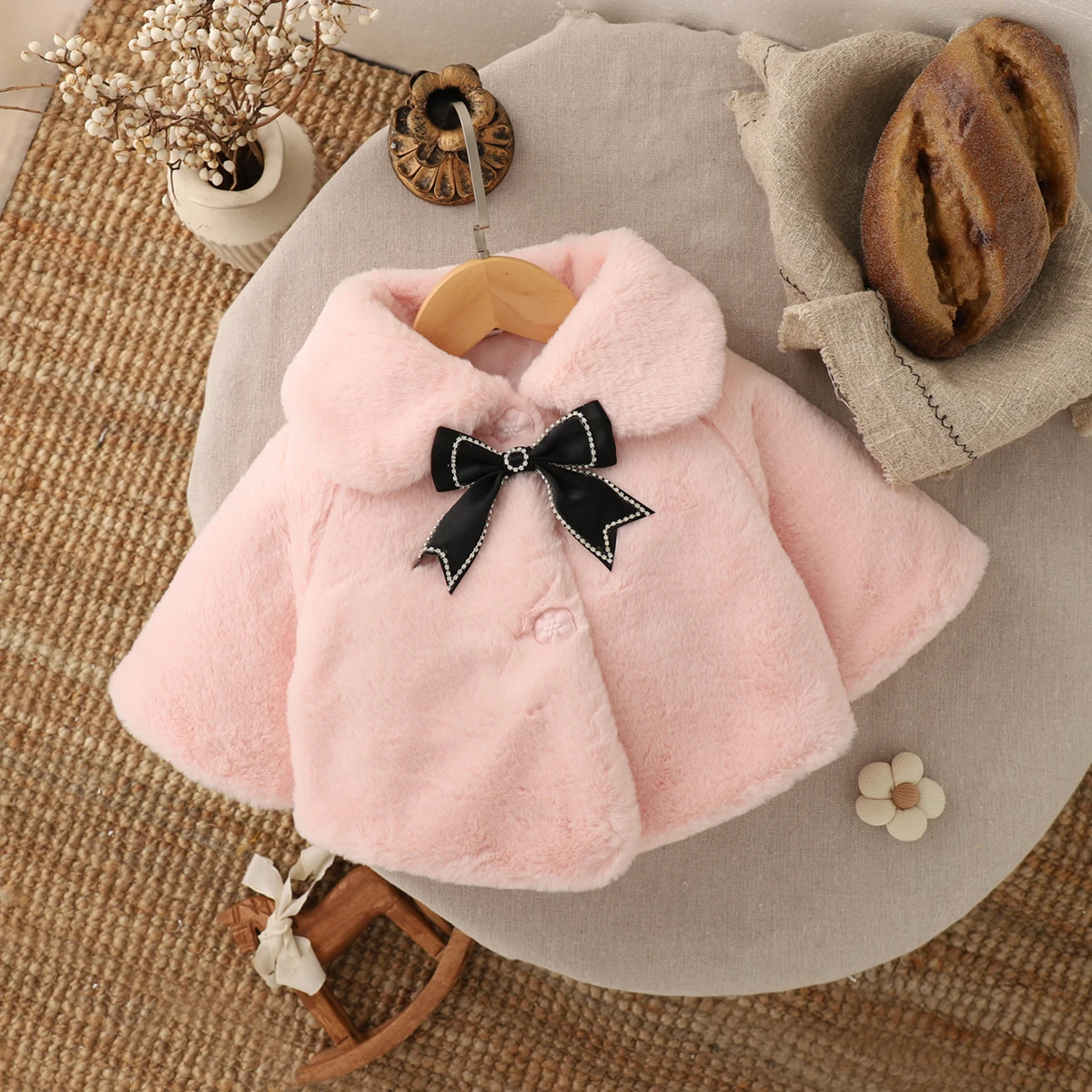 طفلة معطف الشتاء بلون القوس زر رقيق الطفل قمم لطيف...