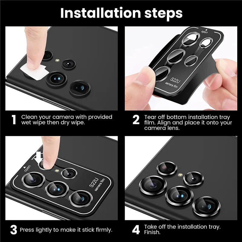 Per Samsung Galaxy S22 Ultra Luminoso Camera Lens Protector Lega di Alluminio Metallo Temperato Pellicola Obiettivo di Vetro s22ultra acces_voghion.com