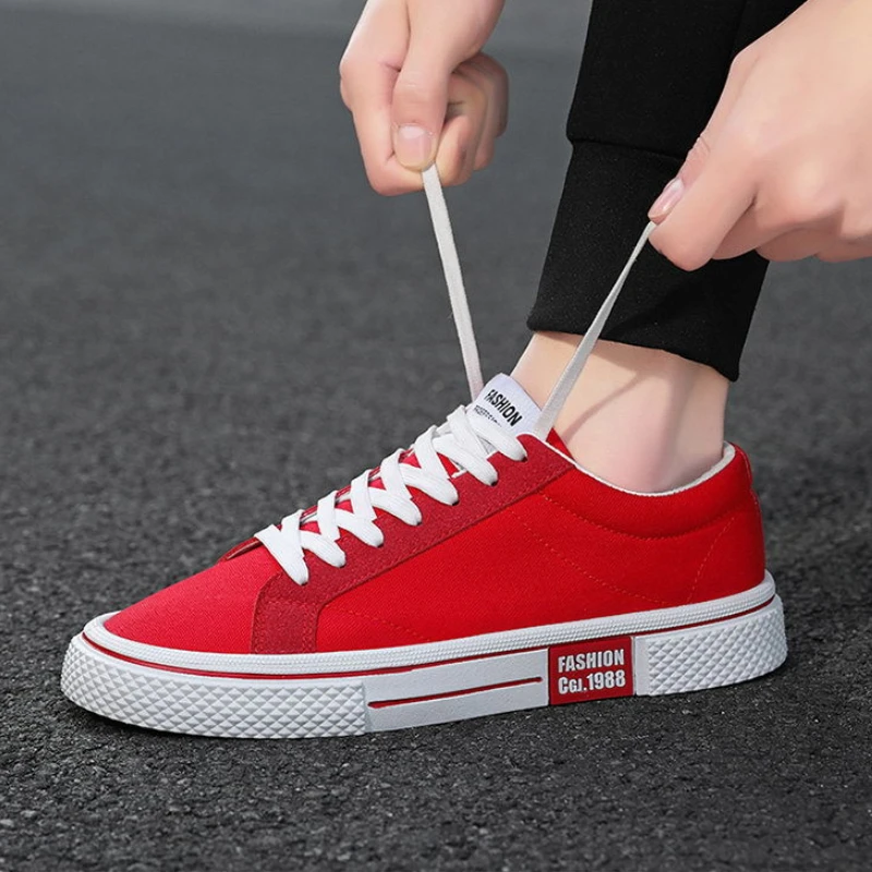 Hot Sale Fashion Red Canvas Shoes Men Classic Low-top Men's Canvas Sneakers Harajuku Hip Hop Skateboard Shoes Men Casual Sneaker 4