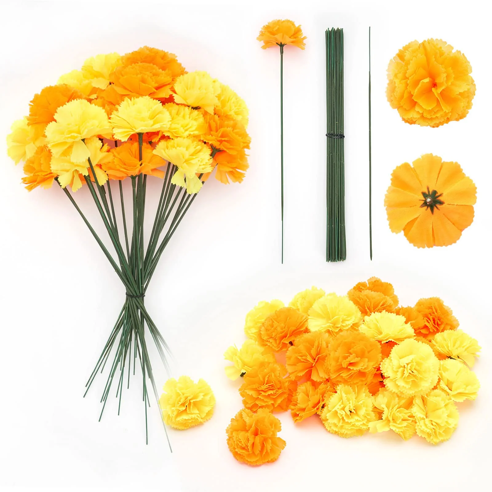 5/10Pcs Artificial Marigold Flowers Silk Day of The Dead Decoration Set