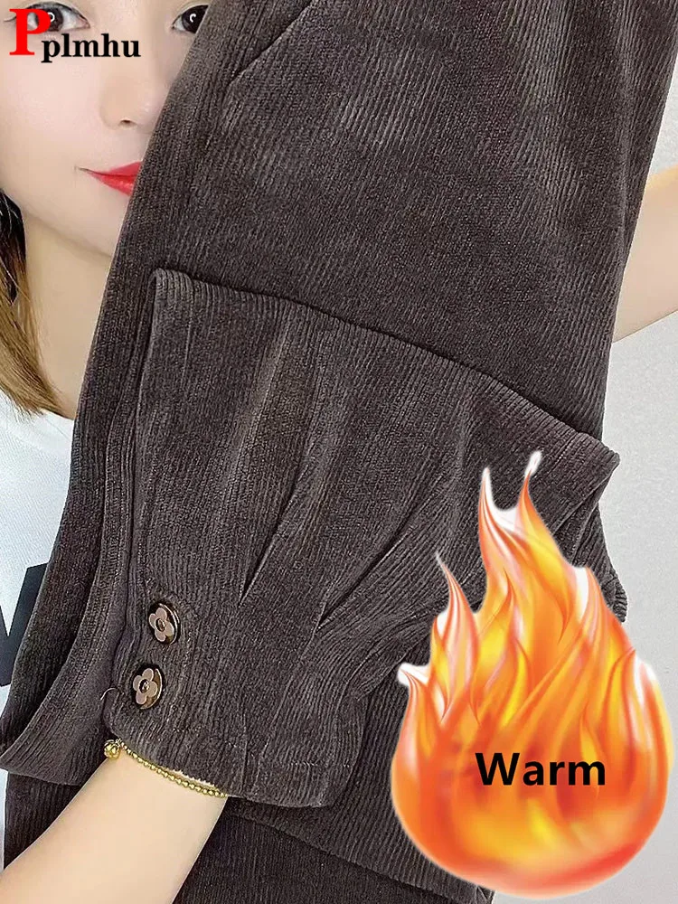 CasualThickenWomensHaremPantsCorduroyPlusVelvetWarmJogger
