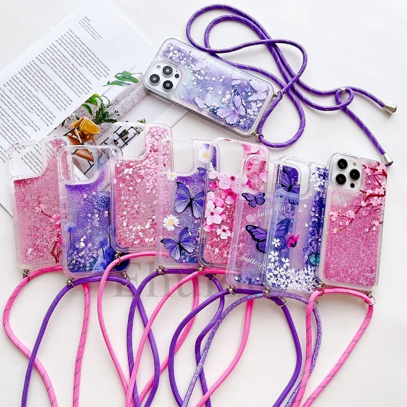 Quicksand Glitter Liquid Crossbody Strap Lanyard Phone Case