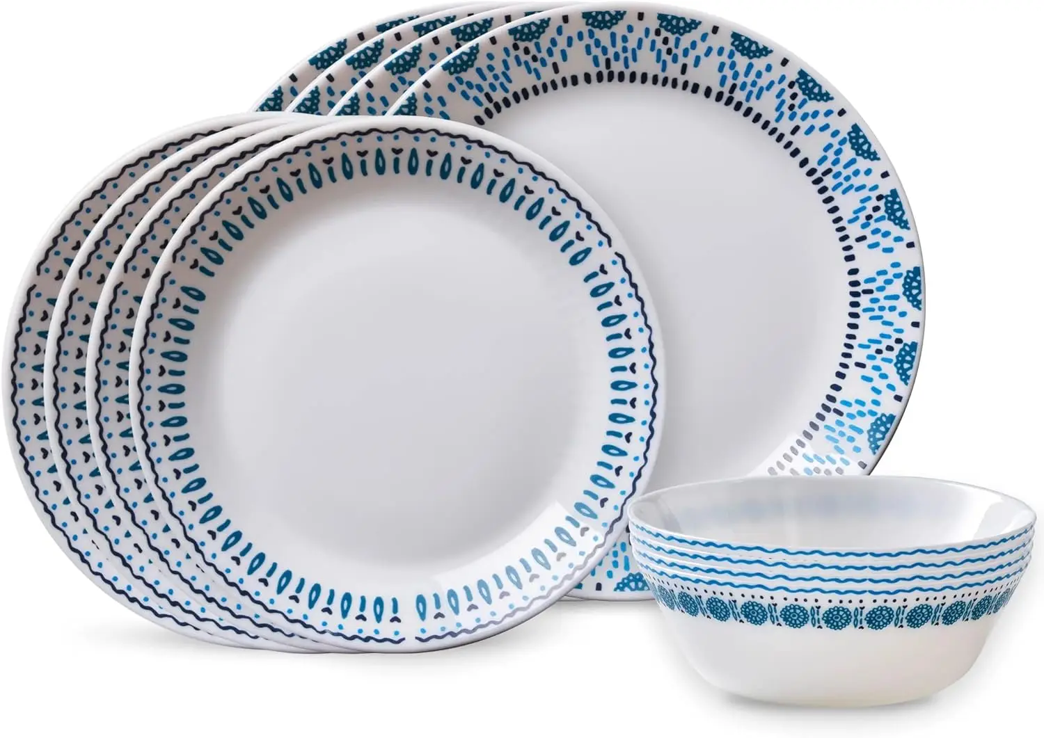 

Expressions 12-Pc Dinnerware Set, Service for 4, Durable and Eco-Friendly, Higher Rim Glass Plate & Bowl Set, Microwave and Gol