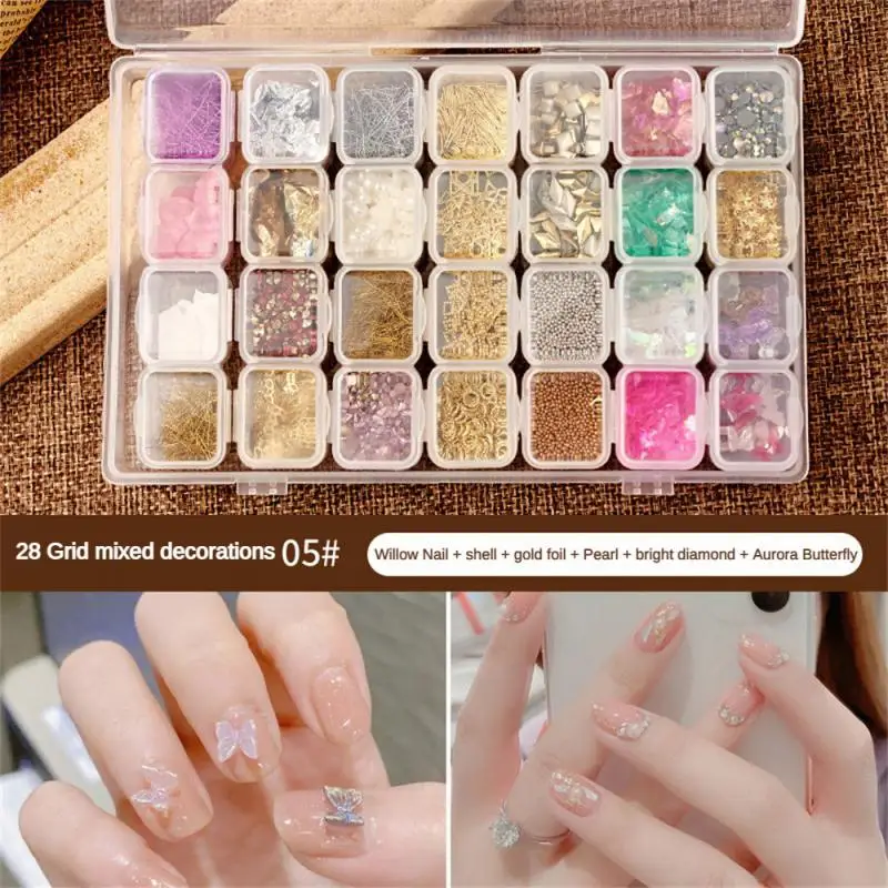 

28 Grid Nails Art Accesorios AB Clear Rhinestones 3D Glitter Gems Pearl DIY Manicure Decoration Nail Supplies For Professionals