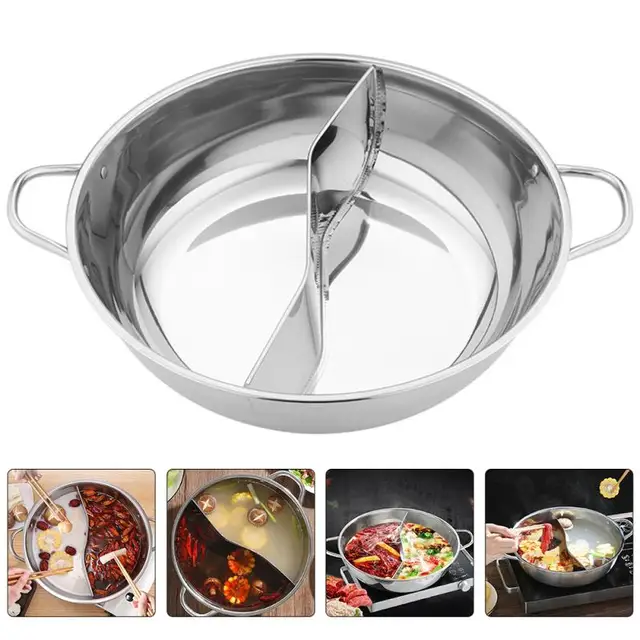  Split Hot Pot Pan,CNCEST 304 Food Grade Stainless Steel Divided  Hot Pot Pan with Divider and Lid Shabu Shabu Hot Pot for Induction Cooktop  Gas Stove Dual Sided Soup Cookware with