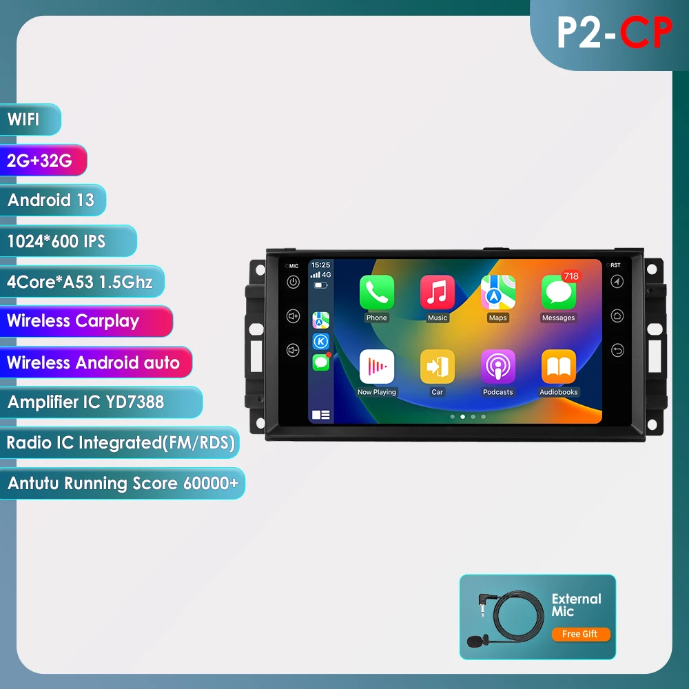 Autoradio multimédia Android Carplay 7 "7862 pour Jeep Grand Cherokee Compass 300C Wrangler Dodge Patriot Chrysler Journey 2din FM