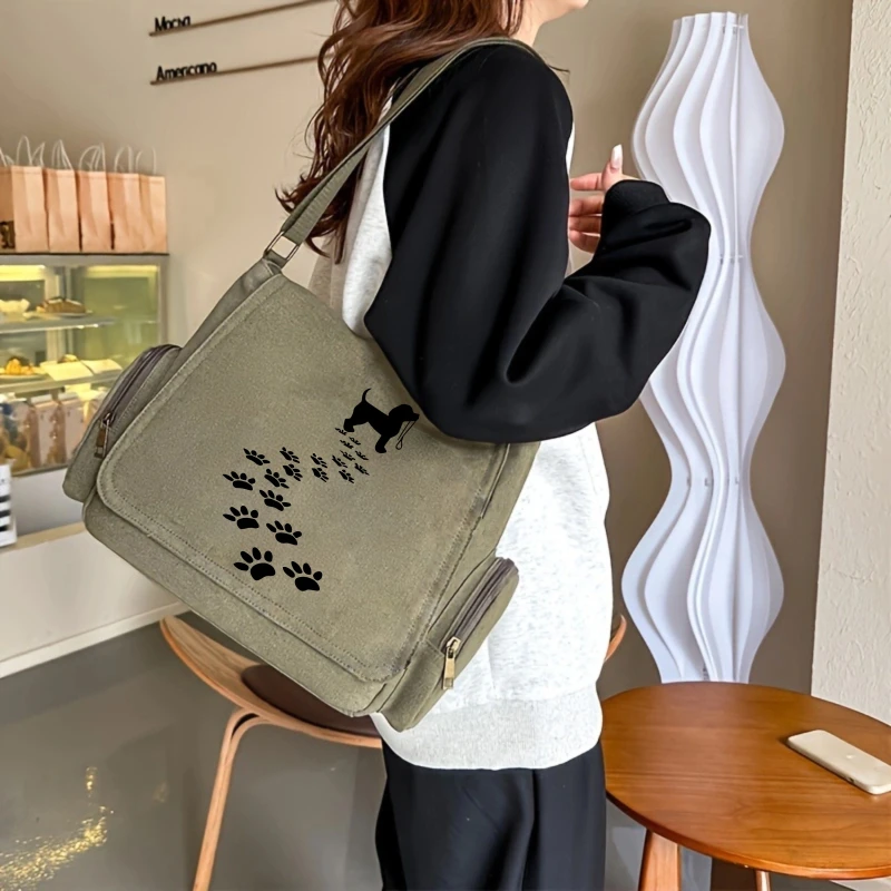 Casual Women's Shoulder Bag Crossbody Bag Messenger Bag Canvas Laptop Bag Dog Print Large Capacity Women's Bag