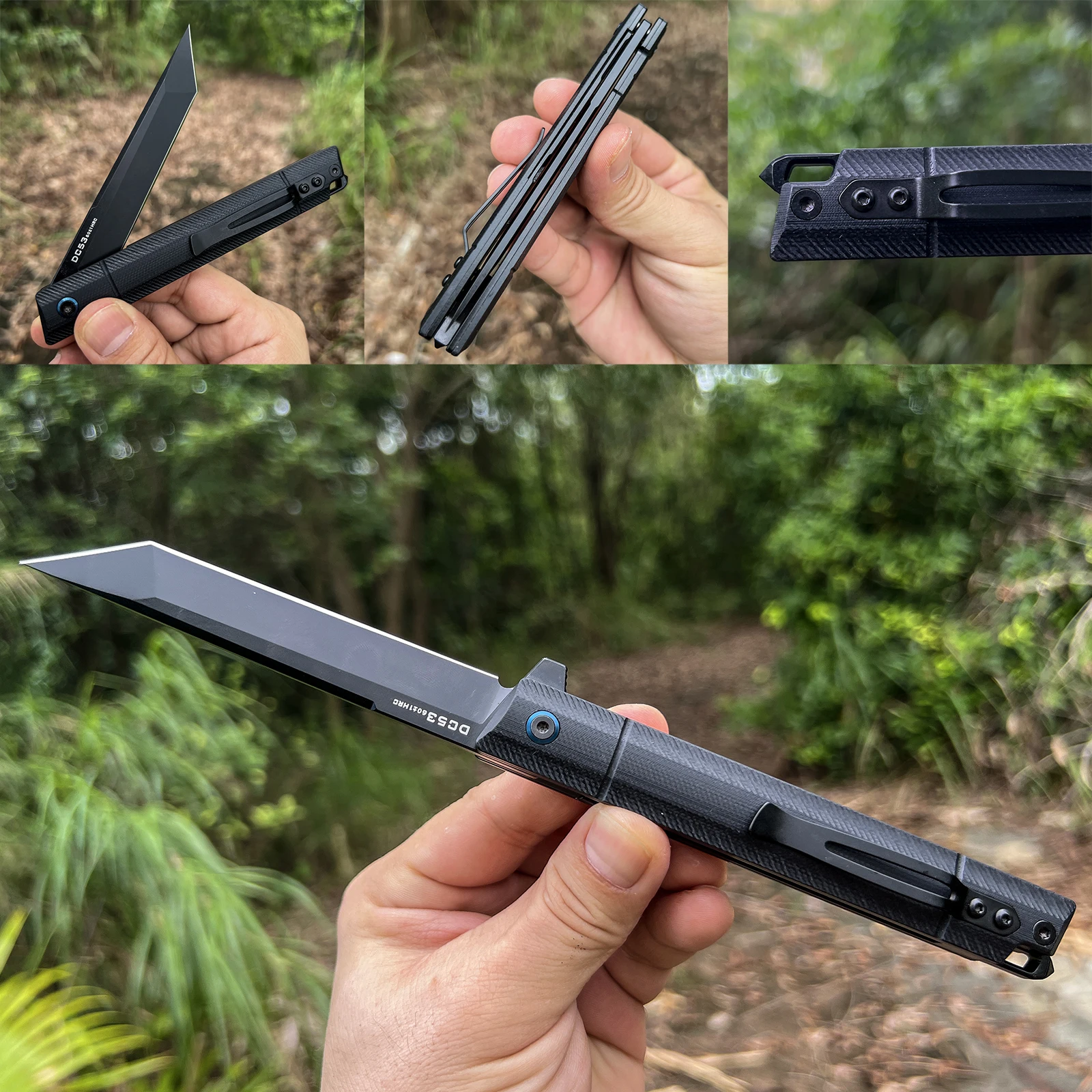 FORESAIL Folding Pocket Knife.Black PVD DC53 steel Blade, G-10 Handle, and is ideal for outdoor camping and everyday carry.EDC 6
