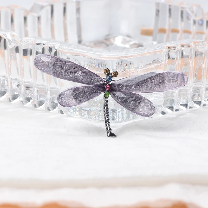Color Crystal Dragonfly Brooch Women's Large Insect Brooch Pin Fashion Dress Coat Accessories Cute Jewelry Gift