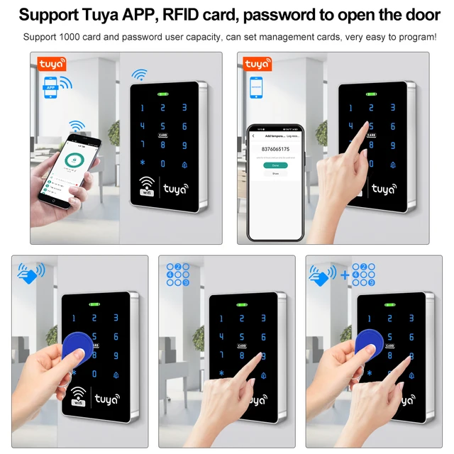 5YOA WiFi Tuya Door Access Control Keypad IP68 Waterproof RFID Keyboard Controller Reader Touch Opener APP Remote Unlock WG26/34 1