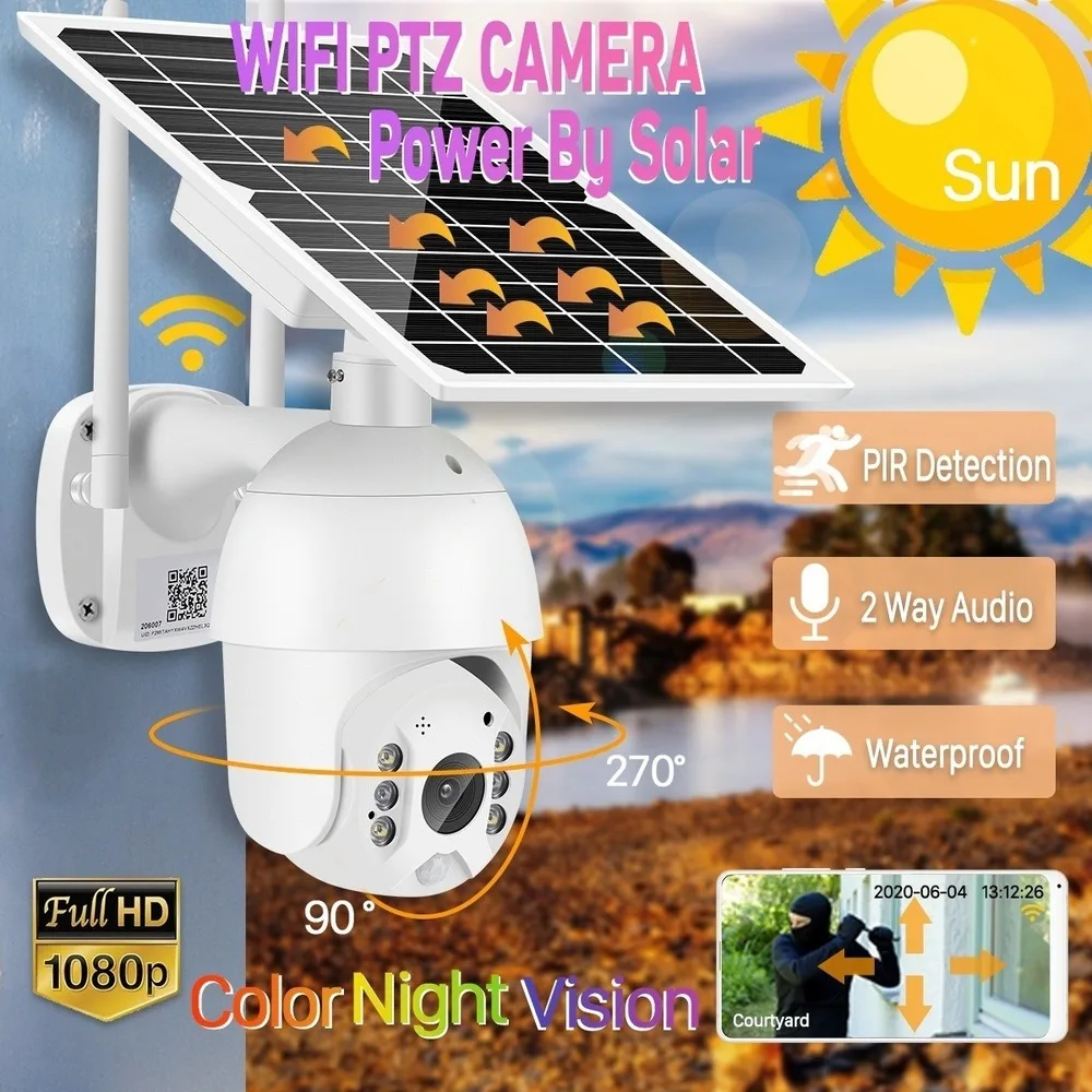 SHIWOJIA 4X Zoom Solar 1080P Camera PTZ  Surveillance CCTV Wireless Monitor Cloud PIR Motion Detection  Solar Outdoor Cam