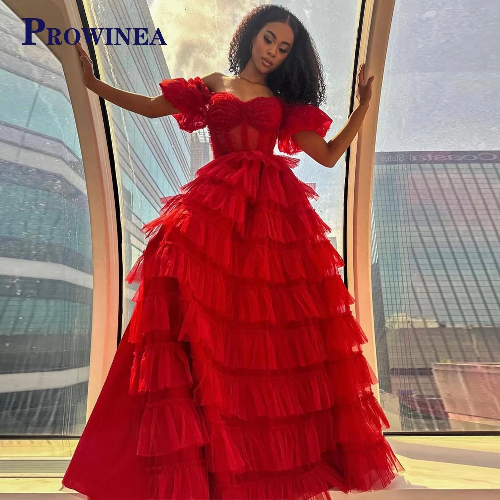 Prowinea Elegant Layered Aline Celebrity Dress Pageant Party Gown Lantern Sleeves Engagement Party Robes de Soiree Customized womens dress